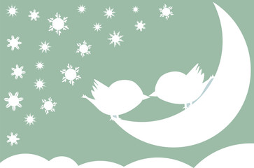 night sky background with birds in love