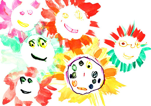 child's drawing - many happy suns