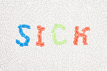 Sick word made of pills