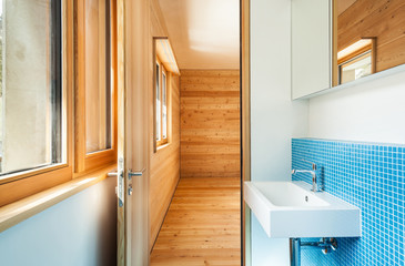 house modern design, interior, blue bathroom