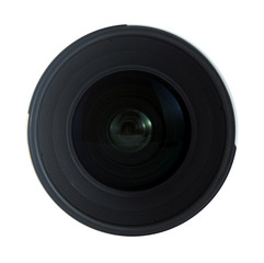 Front view of an SLR lens isolated on white background
