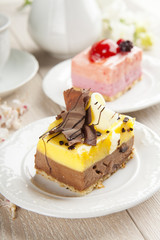 beautiful pastry, little colorful sweet cakes with tea