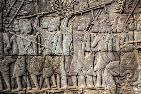 bas-relief on the wall of Angkor Wat