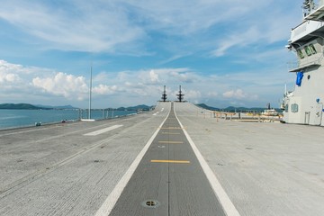Fototapeta na wymiar Concrete fighter jet run way of an aircraft carrier