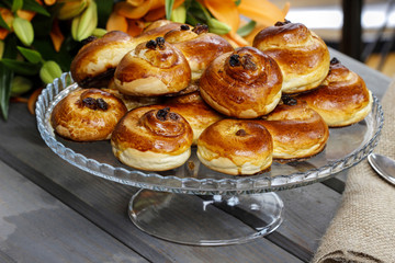 Traditional swedish buns. A saffron bun, in Swedish lussebulle o