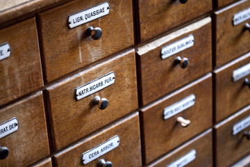 Pharmacie, officine, sant&eacute;, meuble, tiroir, latin, soin