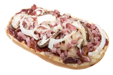 Pizza Baguette with Ham on white