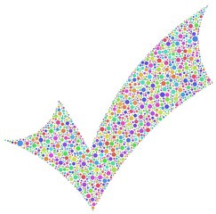 Positive checkmark in a mosaic of harlequin bubbles