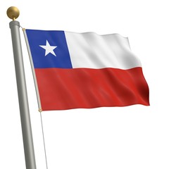 Fototapeta na wymiar Die Flagge von Chile flattert am Fahnenmast