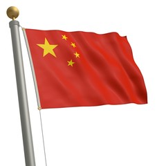 Die Flagge von China flattert am Fahnenmast