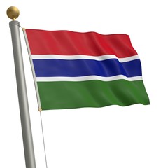 Fototapeta na wymiar Die Flagge von Gambia flattert am Fahnenmast