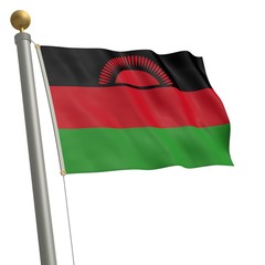 Die Flagge von Malawi flattert am Fahnenmast