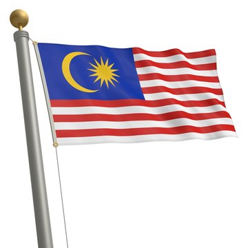 Die Flagge von Malaysia flattert am Fahnenmast