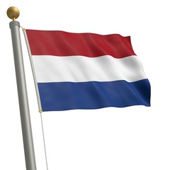 Die Flagge von Niederlande flattert am Fahnenmast