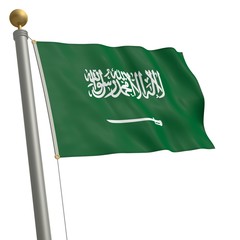 Die Flagge von Saudi-Arabien flattert am Fahnenmast