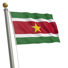 Die Flagge von Suriname flattert am Fahnenmast