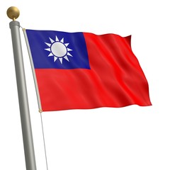 Fototapeta na wymiar Die Flagge von Taiwan flattert am Fahnenmast