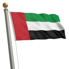 Die Flagge von Vereinigte Arabische Emirate am Fahnenmast