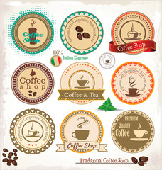 Set Of Vintage Retro Coffee stamp