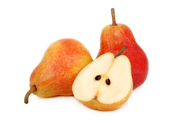 Two whole and a half pears (isolated)