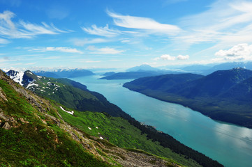 Fototapeta na wymiar Gastineau Channel View from Mt Roberts Juneau Alaska
