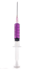Violet liquid drug in syringe