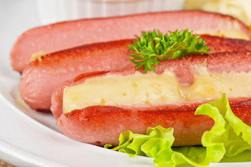 sausages with cheese and omelette