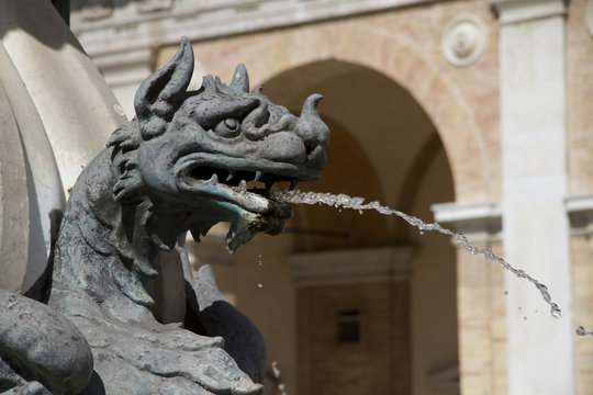 Details of a fountain with sea dragons