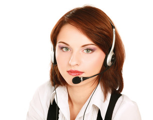 Beautiful business woman with headset. Call center