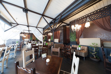 The cozy interior of a small restaurant.