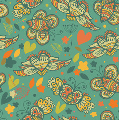 Pattern with butterflies and fly hearts