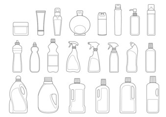 detergents and toiletries bottles icon set