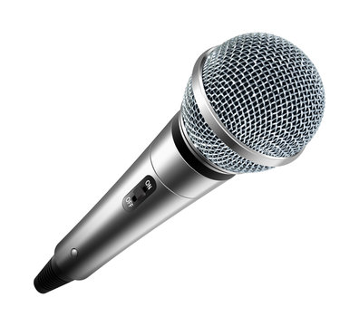 Silver Microphone With Black Wire Isolated On White Stock Photo