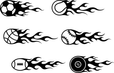 black sport balls flaming