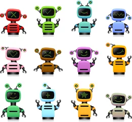 Peel and stick wall murals Robots colorful cute robots set
