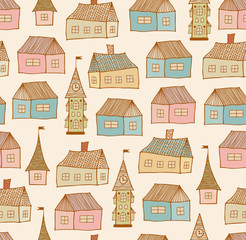 Seamless original pattern with decorative houses