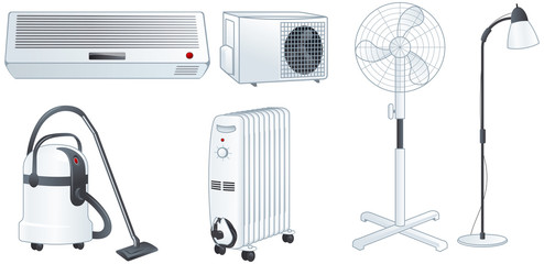 Home electric appliances set vector illustrations