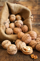 walnuts in a burlap bag
