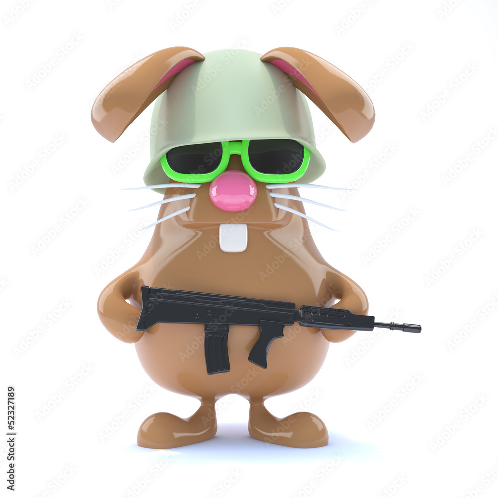 Wall mural chocolate bunny is in the army now