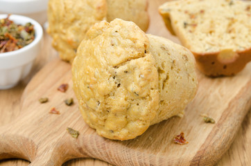snack muffins with dried peppers and onions horizontal