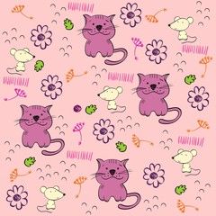 babies hand draw seamless pattern with cats