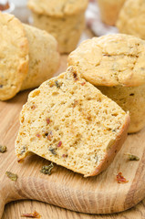 snack muffins with dried peppers and onions in a cut close-up