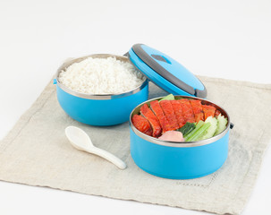Cute tiffin carrier with rice and roasted duck © venusangel