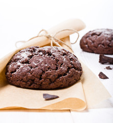 Fresh chocolate cookies on the white background
