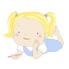 illustration of a cute child girl with a pencil
