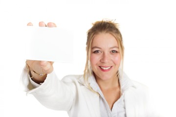 Business woman holding card