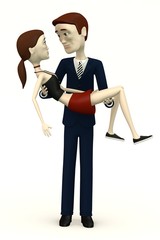 3d render of cartoon character carrying woman