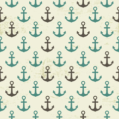Seamless vintage pattern with anchor, marine background