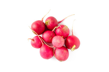 A group of sweet young red radishes isolated on white background