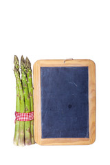 Grüner Spargel mit Schiefertafel